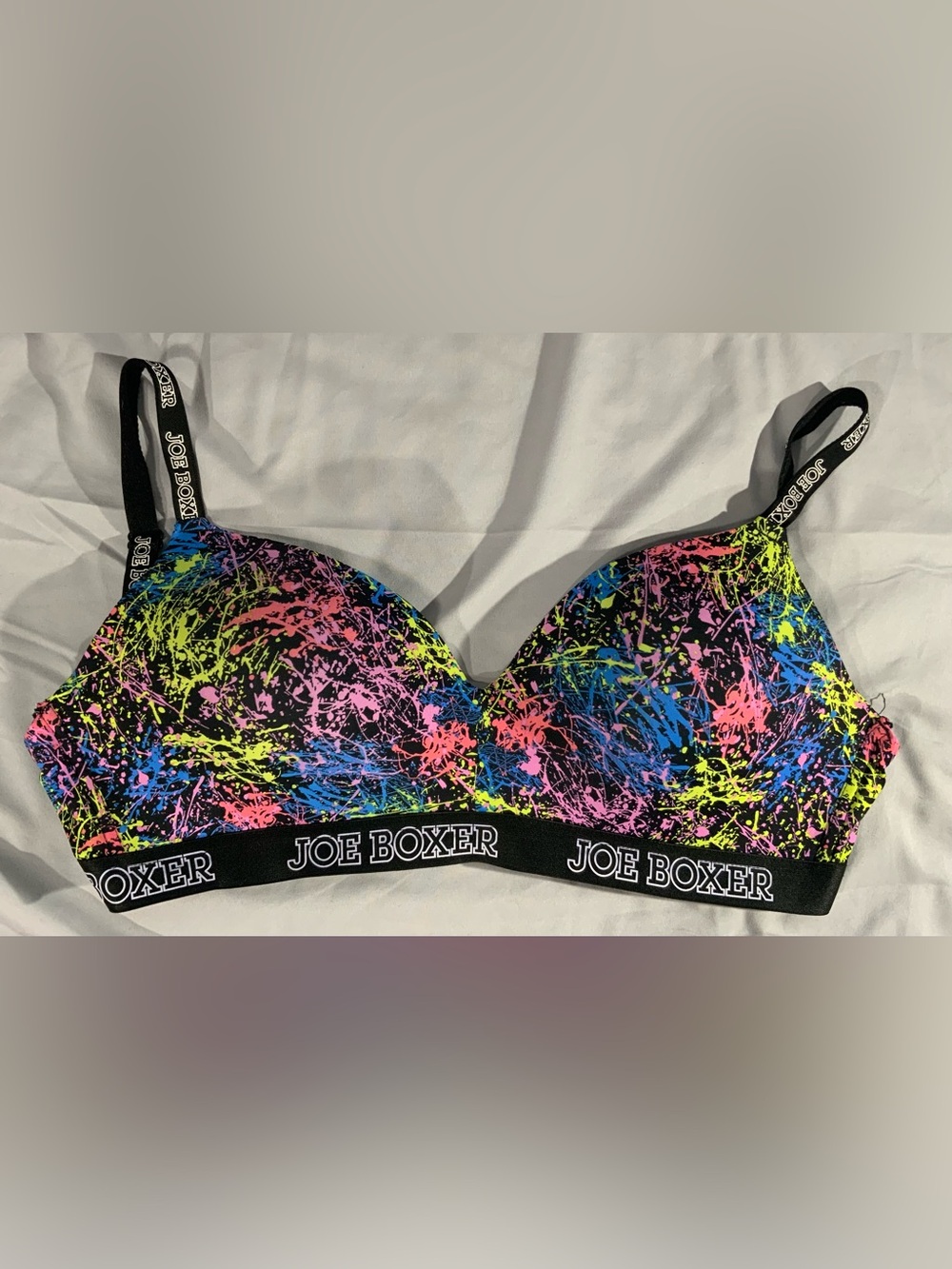 Joe Boxer Neon Splatter Print Push Up Bra Black Multicolor 36DD